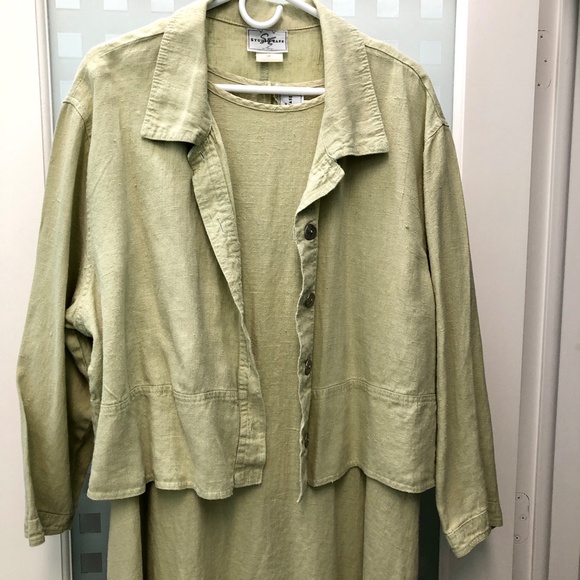 🎉HP🎉 STUDIO EASE Linen A-Line Maxi + Dress Jacket Set Celery Green Vintage 22W - Picture 2 of 16